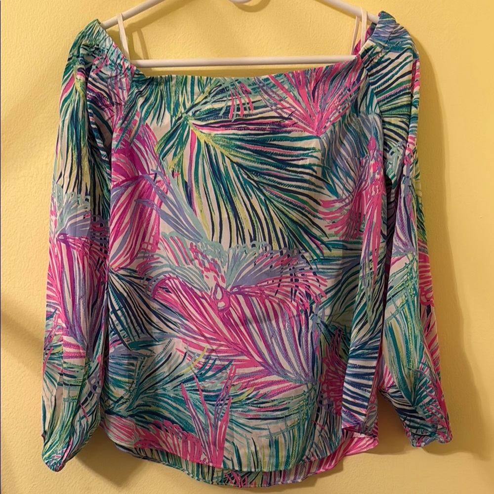 Lilly Pulitzer Pink and Green Ruffled Blouse